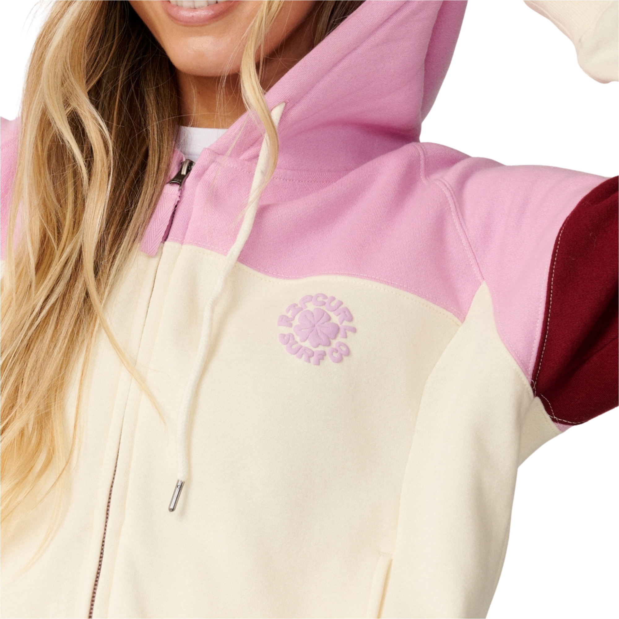 2026 Rip Curl Dame Festbølge Farve Blok Zip Gennem Fleece 0DHWFL - Off White